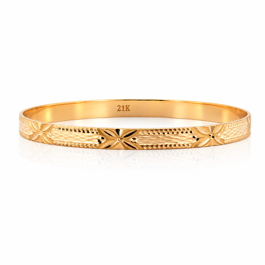 21K flower style gold bangle detail