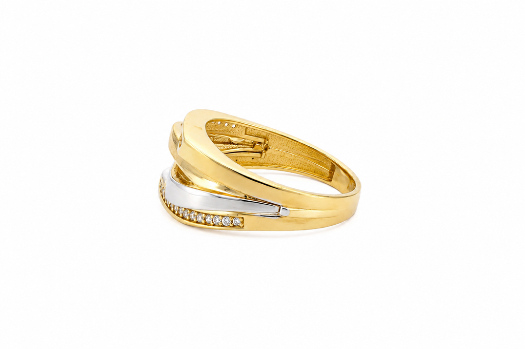 The Aveline Ring in 10k yellow and white gold with pavé-set stones