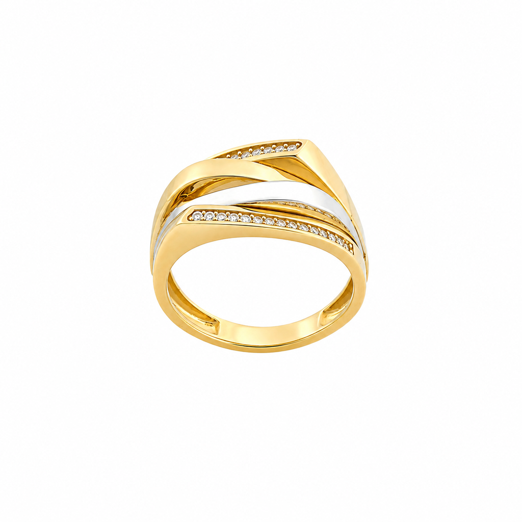 The Aveline Ring two-tone crossover design
