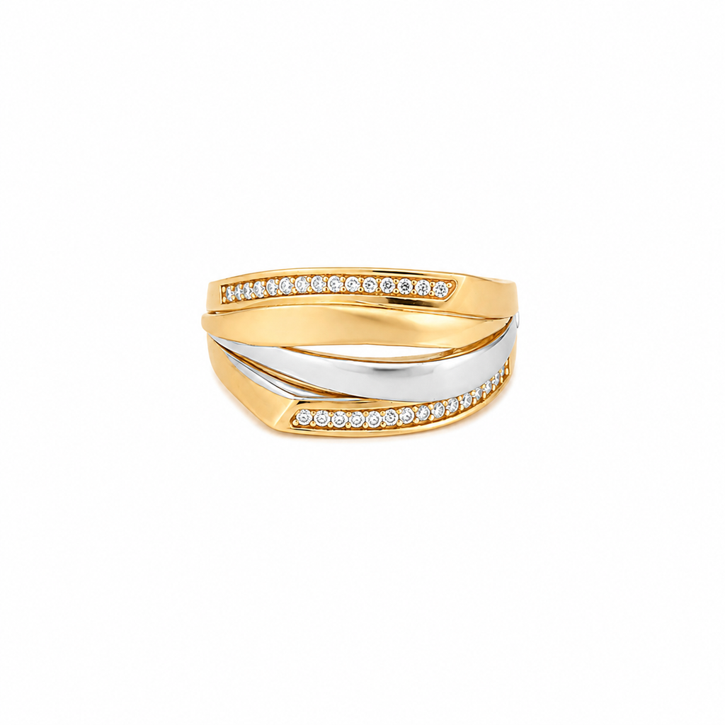 The Aveline Ring side view in 10k yellow and white gold