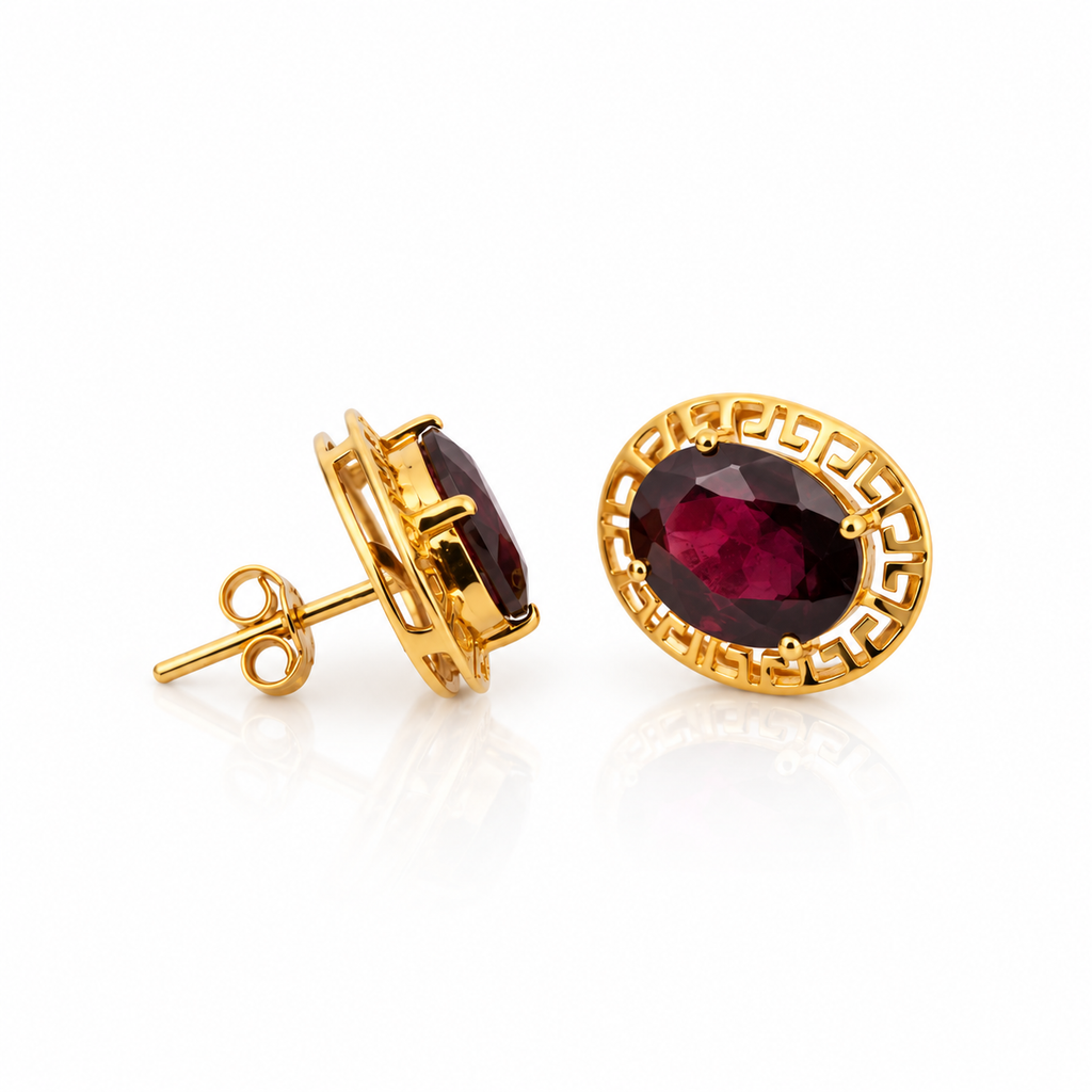 The Cassia Studs 14k yellow gold genuine garnet earrings