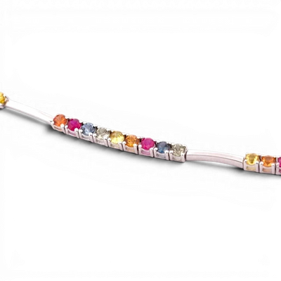 Gemmas Jewelry Edit Liora bracelet with a vibrant sequence of natural sapphires in a white gold setting.