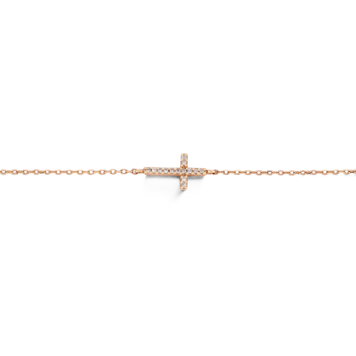 Gemmas Jewelry Edit Lucia Cross Bracelet with natural diamonds on a delicate 14k yellow gold bracelet, adjustable fit.