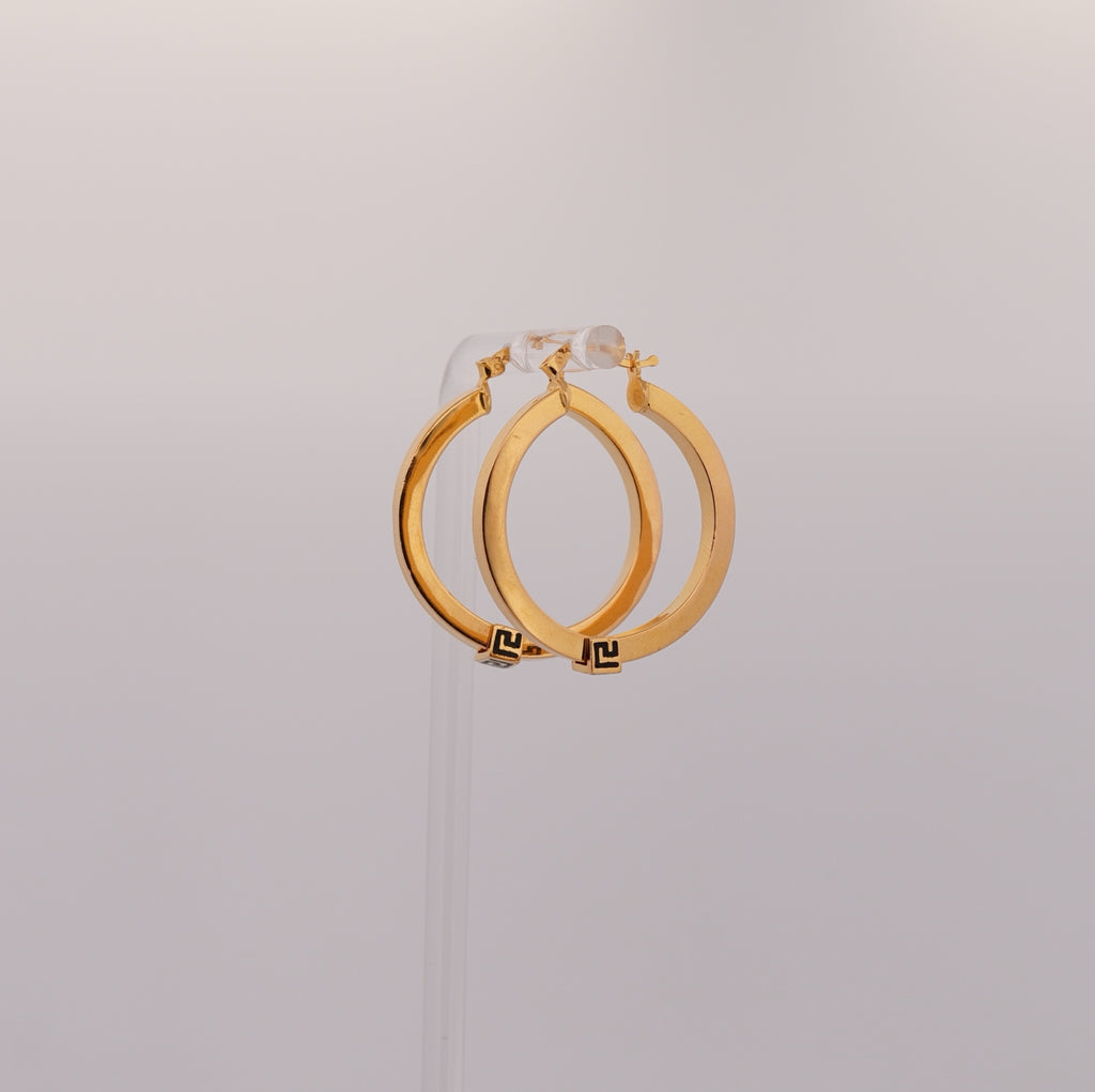 The Greca Hoops 21k yellow gold black enamel Greek key earrings