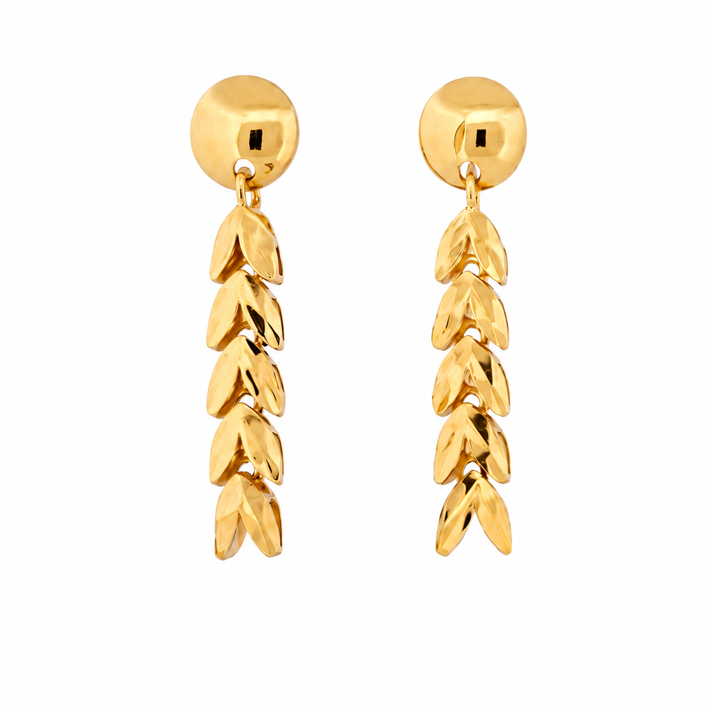 21k yellow gold leaf dangle earrings