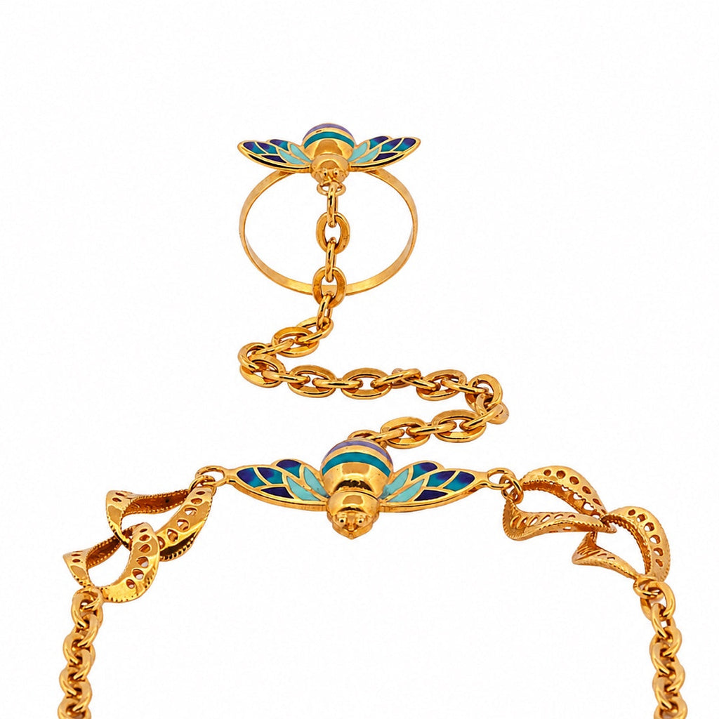 21k yellow gold mina hand chain with colorful motif