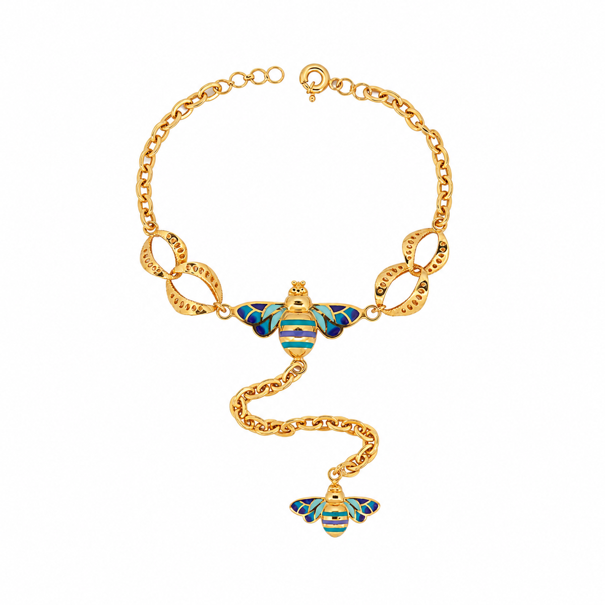 21k yellow gold mina hand chain bracelet and ring connection
