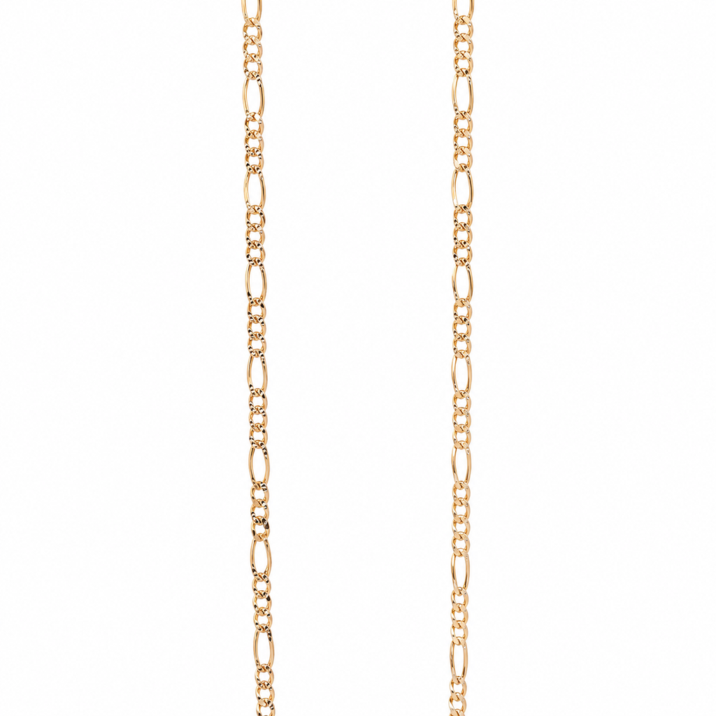 10k yellow gold diamond-cut Figaro chain close view