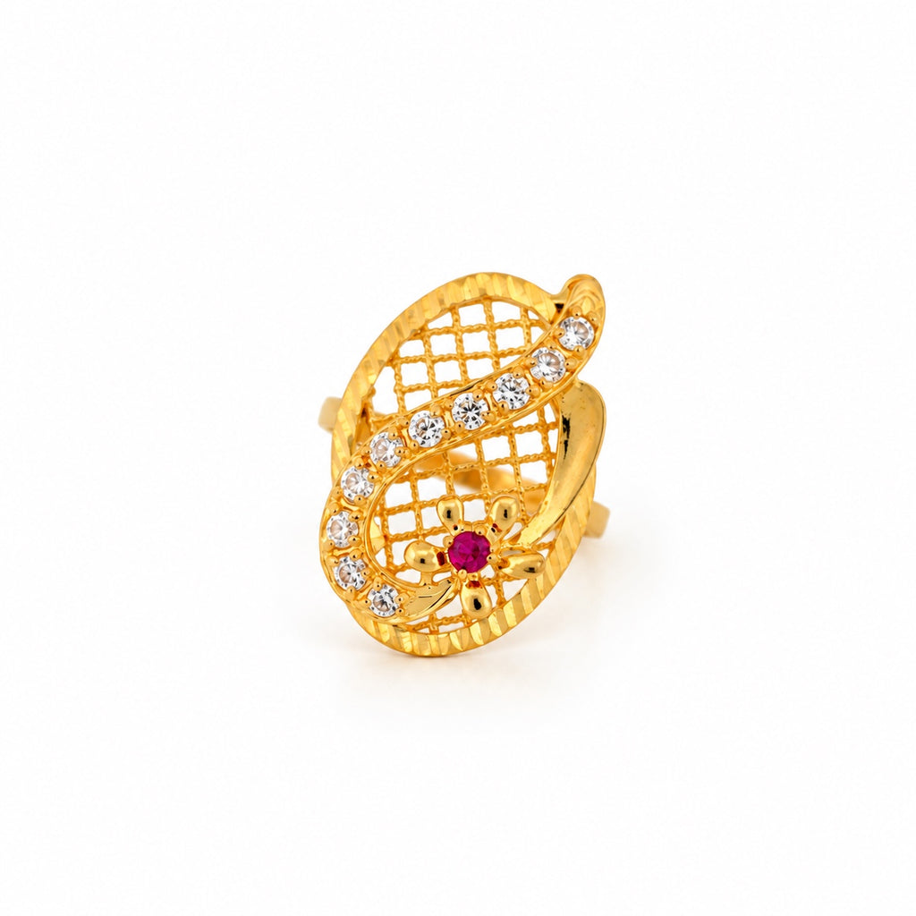 21k yellow gold Garden Basket ring with man-made stones