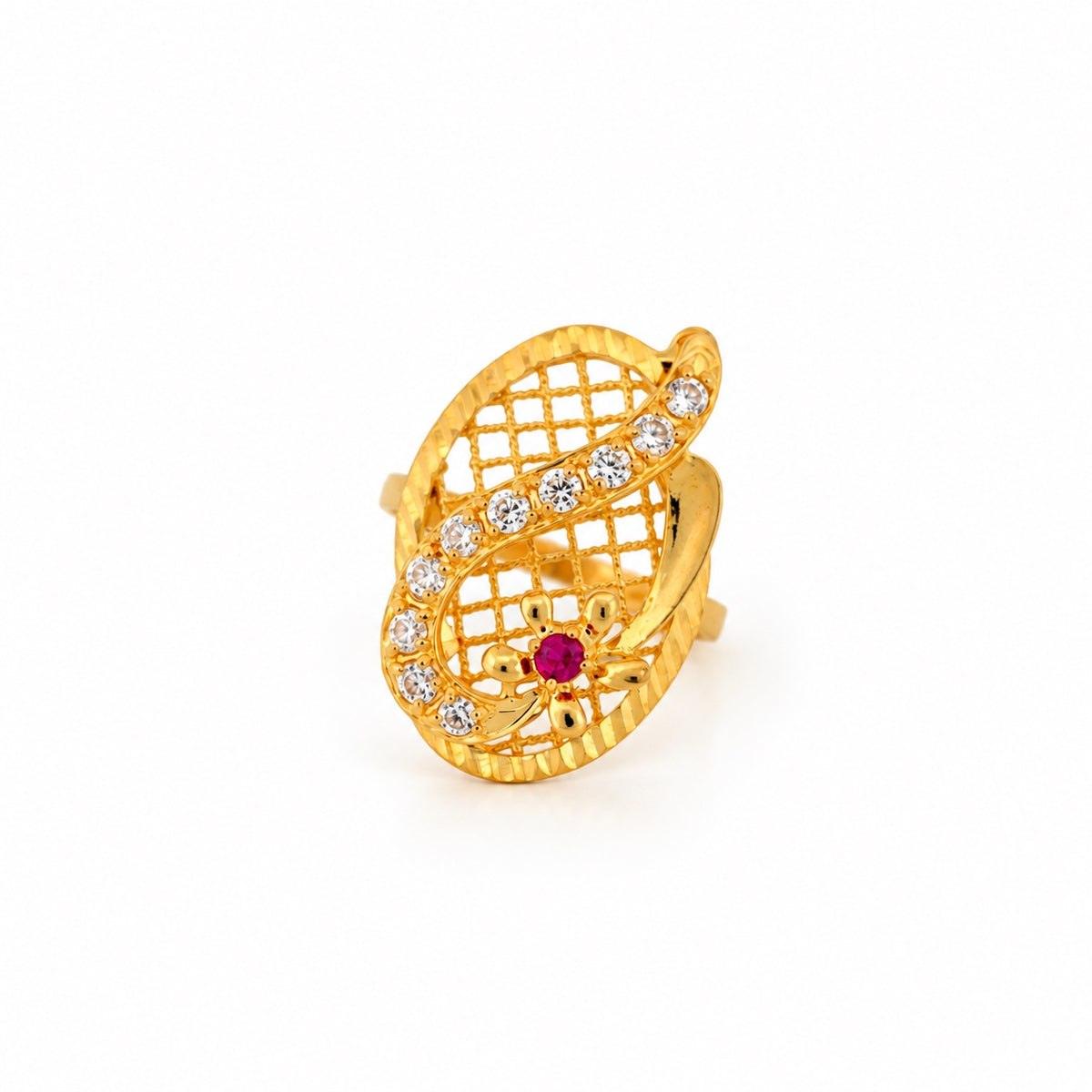 21k yellow gold Garden Basket ring with man-made stones