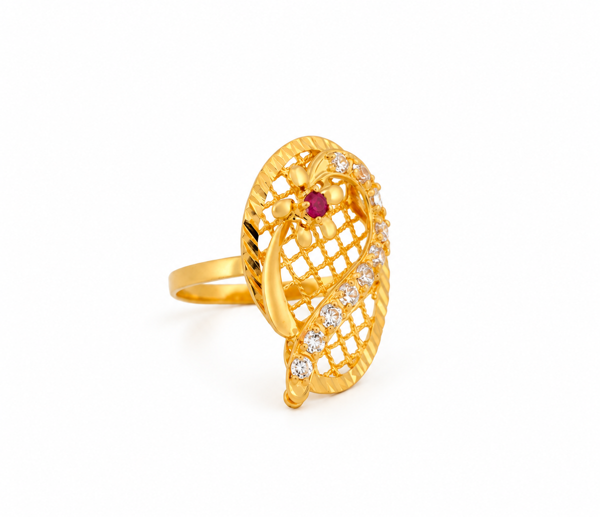 21k yellow gold Garden Basket ring with man-made stones