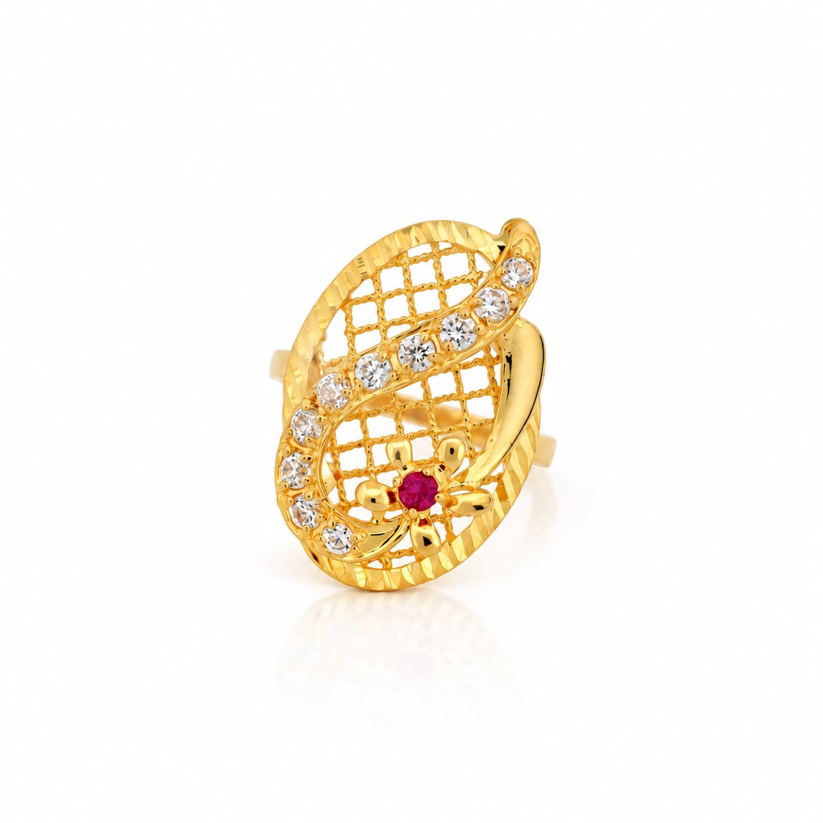 21k yellow gold Garden Basket ring with man-made stones