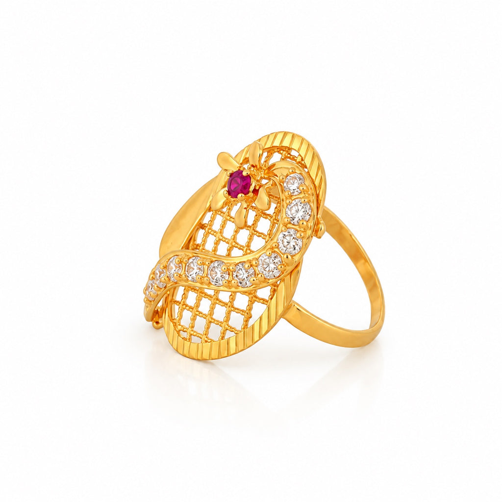 21k yellow gold Garden Basket ring with man-made stones