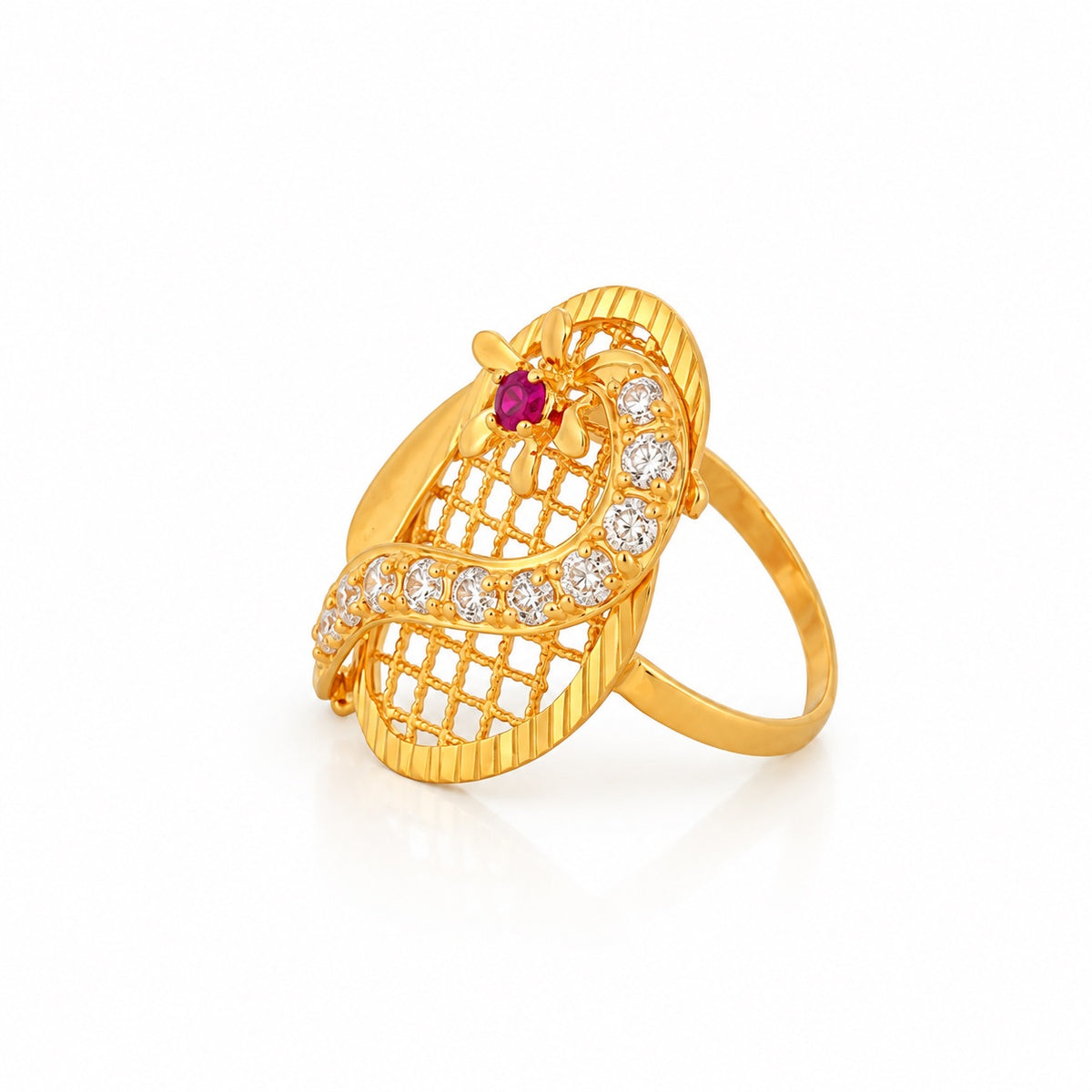 21k yellow gold Garden Basket ring with man-made stones