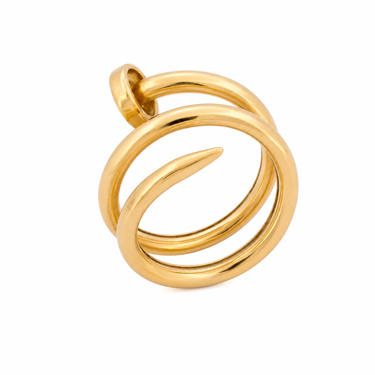 18k yellow gold spiral nail ring close view