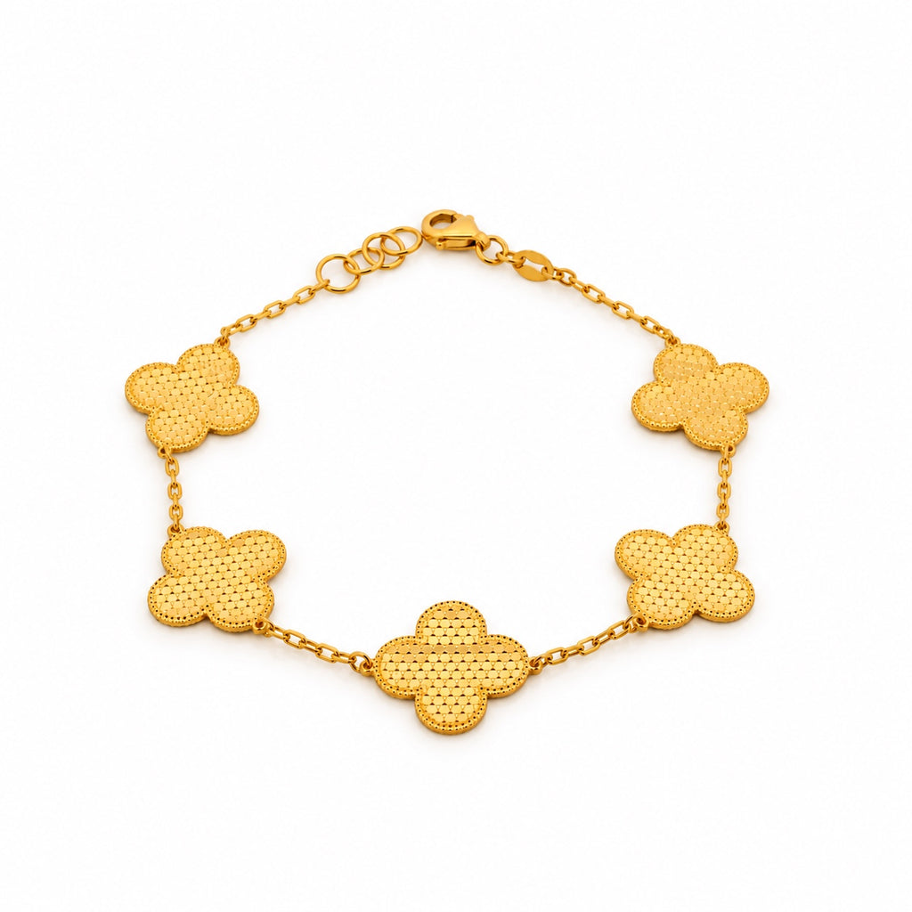 21k yellow gold honeycomb clover bracelet