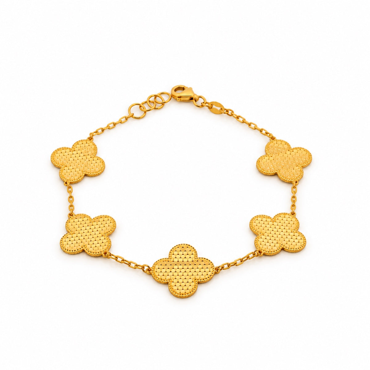 21k yellow gold honeycomb clover bracelet