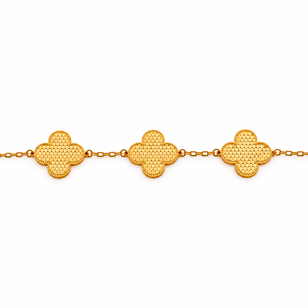 21k yellow gold honeycomb clover bracelet