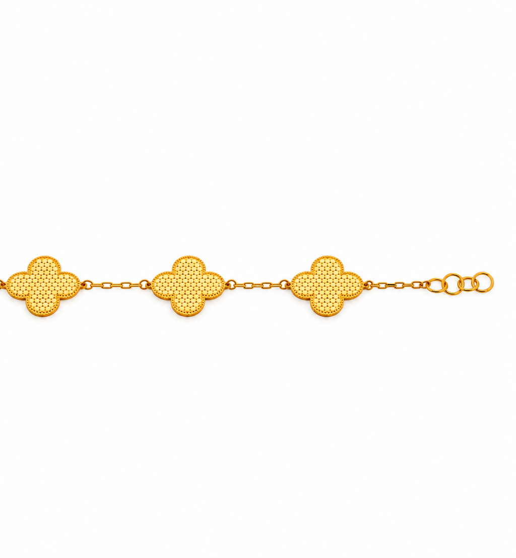 21k yellow gold honeycomb clover bracelet