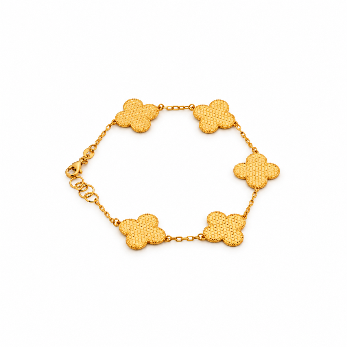 21k yellow gold honeycomb clover bracelet