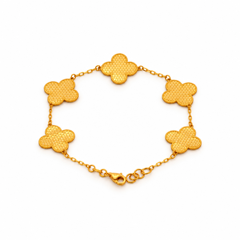 21k yellow gold honeycomb clover bracelet