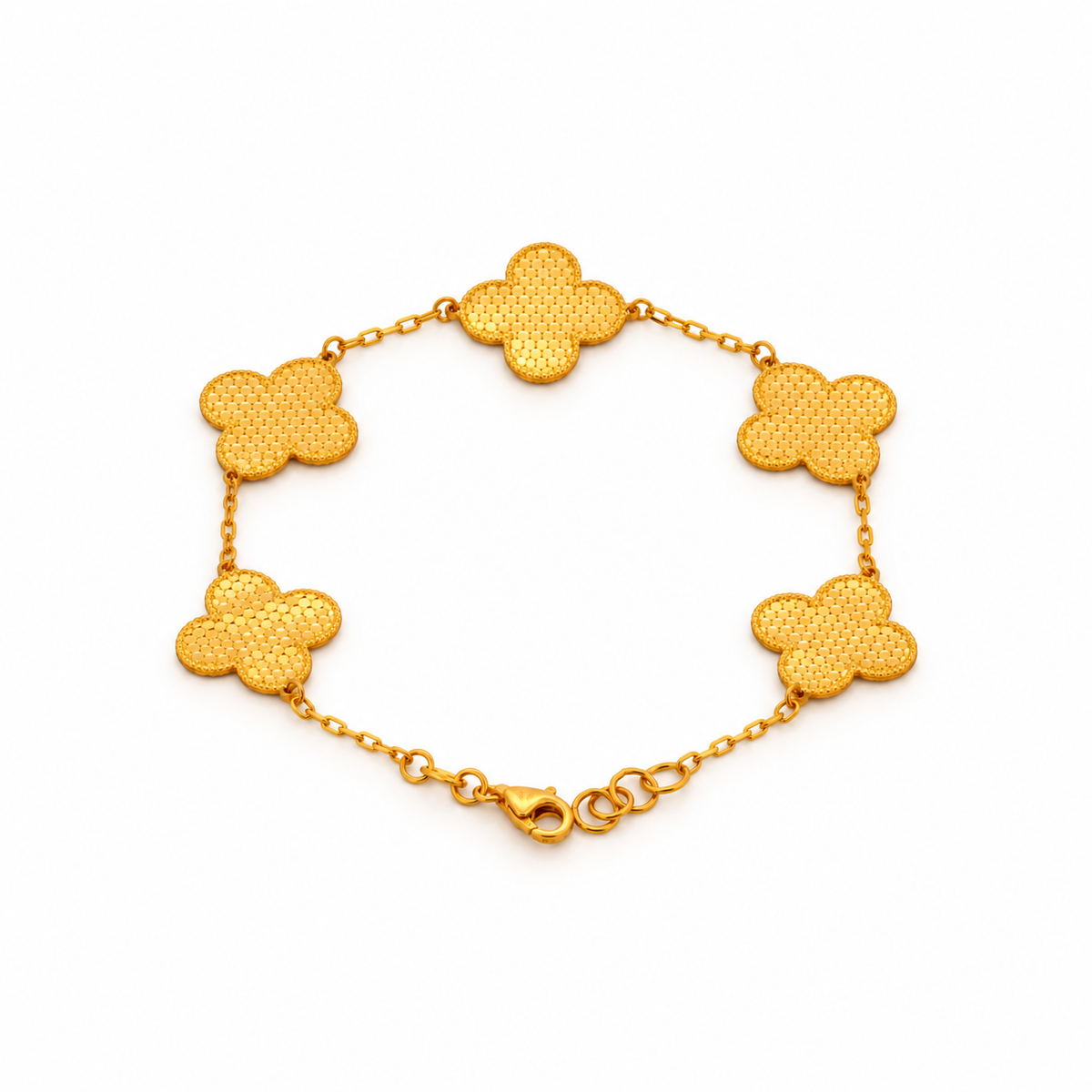 21k yellow gold honeycomb clover bracelet
